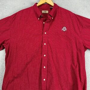 Ohio State Buckeyes Button Down Shirt Mens 2XL Red Grid Check Pocket Logo Vesi‎